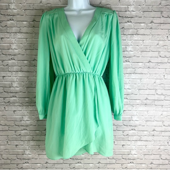 Khloe California Small Turquoise midi long sleeve v neck dress - Picture 1 of 9